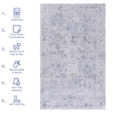 Naar Area Rug, Washable Rug, Low-Pile, Non-Slip, Non-Shedding, Foldable, Kid & Pet Friendly - Area Rugs for living room, bedroom, kitchen, dining room rug - Perfect Gifts, (Blue+Cream, 2'6'' x 10')