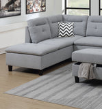 Grey Sectional w Ottoman Linen Like Fabric