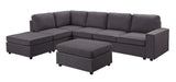 Cassia Modular Sectional Sofa with Ottoman in Dark Gray Linen