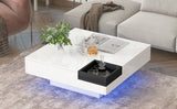 ON-TREND Modern Minimalist Design 31.5*31.5in Square Coffee Table with Detachable Tray and Plug-in 16-color LED Strip Lights Remote Control for Living Room( OLD SKU: WF291303AAK )