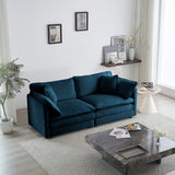 Modern Fabric Loveseat Sofa Couch for Living Room, Upholstered Large Size Deep Seat 2-Seat Sofa with 4 Pillows ,Blue Chenille