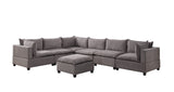 Madison 157" Light Gray Fabric 7 Piece Modular Sectional Sofa with Ottoman