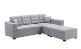 Ordell Light Gray Linen Fabric Sectional Sofa with Right Facing Chaise Ottoman and Pillows