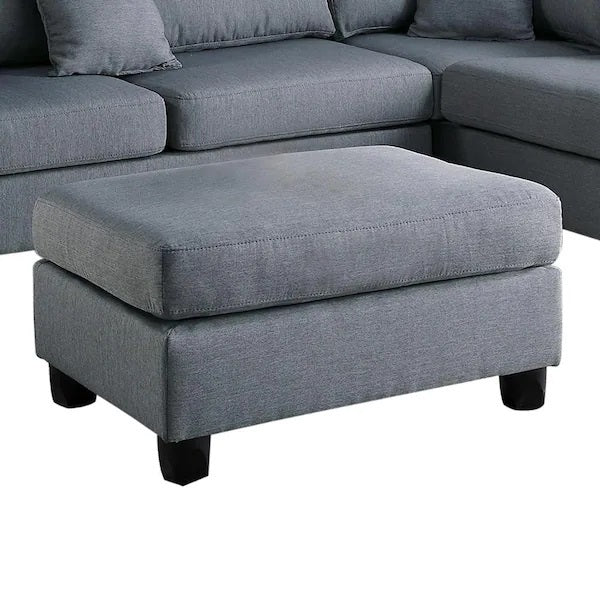 Grey Linen 3pcs Reversible Chaise And Ottoman