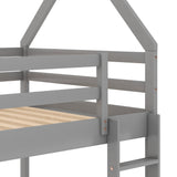 Twin over Twin Low Bunk Bed, House Bed with Ladder , Gray(OLD SKU:WF197808AAE)