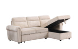 Ashton Beige Velvet Fabric Reversible Sleeper Sectional Sofa Chaise