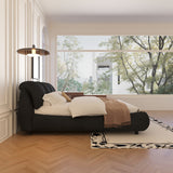 Queen Size Upholstered Platform Bed with Oversized Padded Backrest, Thickening Pinewooden Slats and Solid Wood Leg,Black