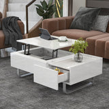 [VIDEO provided] ON-TREND Multi-functional Coffee Table with Lifted Tabletop, Contemporary Cocktail Table with Metal Frame Legs, High-gloss Surface Dining Table for Living Room, White