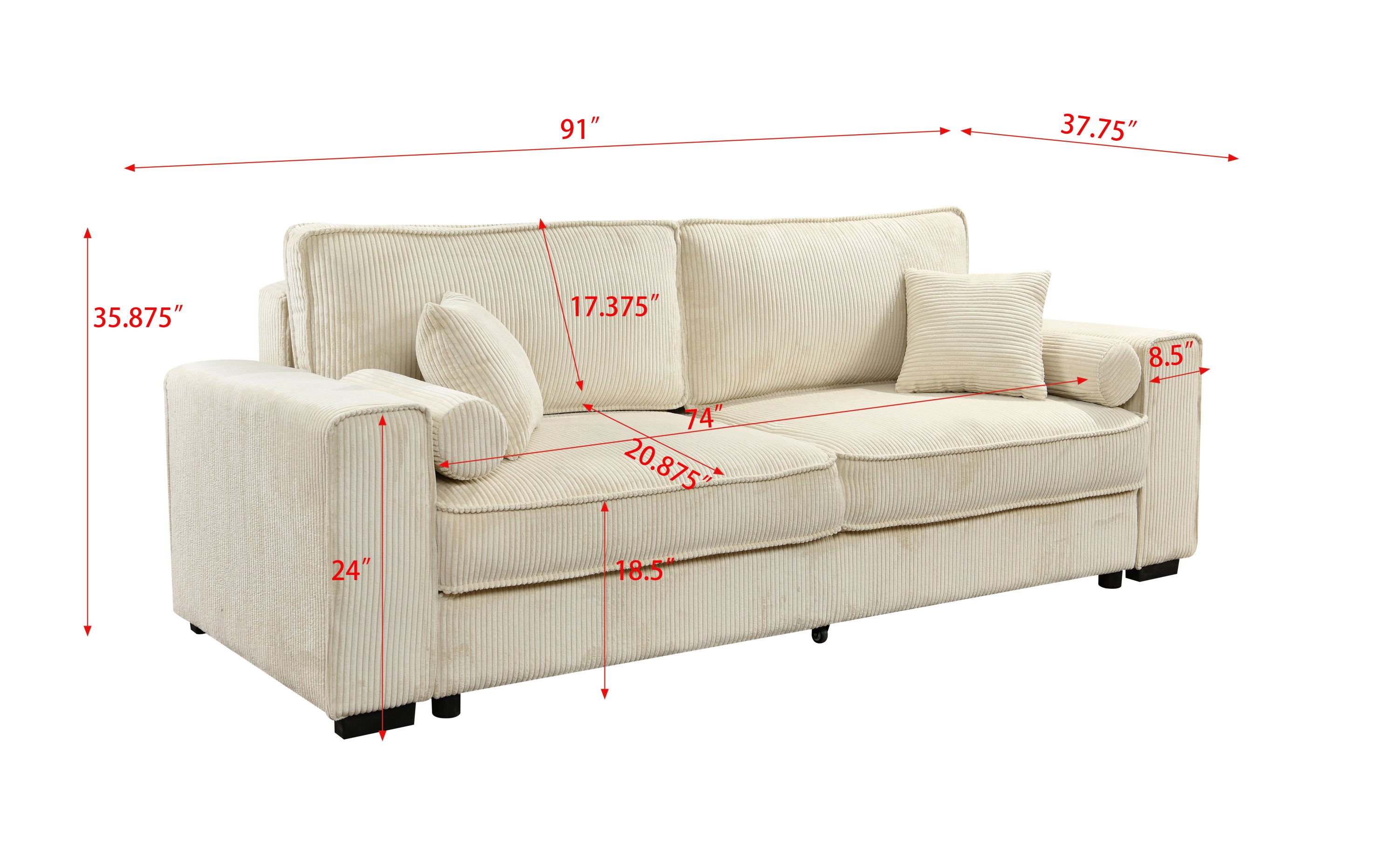 91'' Beige Sofa Bed with Storage