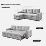 91' Light Grey Pull-Out Sleeper Bed Reversible Sleeper Sectional