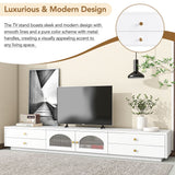 ON-TREND Luxurious TV Stand with Fluted Glass Doors, Elegant and Functional Media Console for TVs Up to 95'', Tempered Glass Shelf TV Cabinet with Multiple Storage Options, White