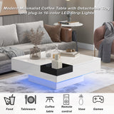 ON-TREND Modern Minimalist Design 31.5*31.5in Square Coffee Table with Detachable Tray and Plug-in 16-color LED Strip Lights Remote Control for Living Room( OLD SKU: WF291303AAK )