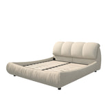 Queen Size Upholstered Platform Bed with Oversized Padded Backrest, Thickening Pinewooden Slats and Solid Wood Leg,Beige