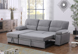 Kipling Gray Velvet Fabric Reversible Sleeper Sectional Sofa Chaise