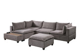 Madison Light Gray Fabric 6 Piece Modular Sectional Sofa with Ottoman and USB Storage Console Table