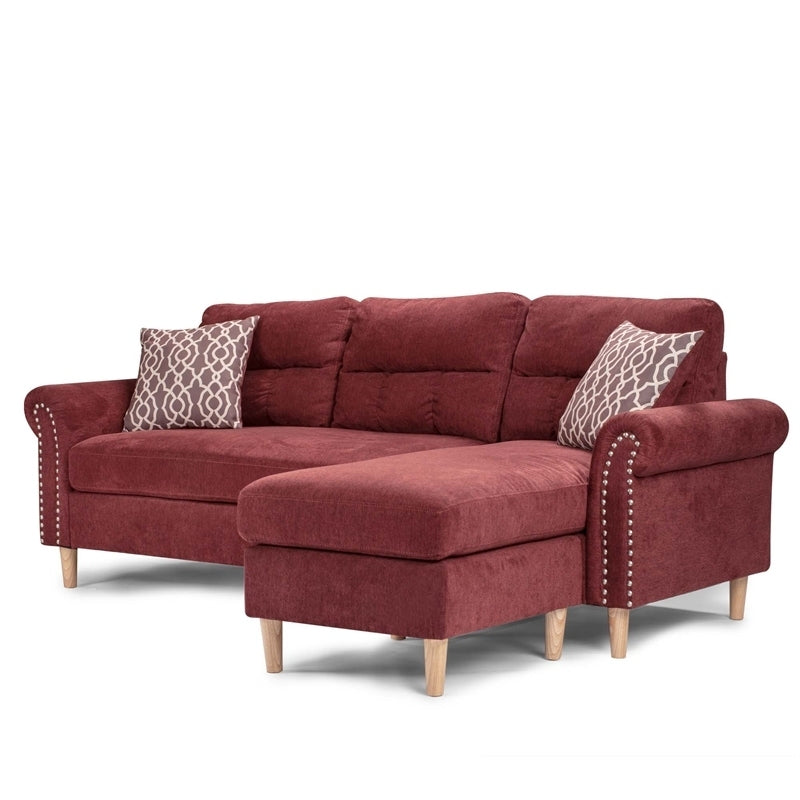 Paprika Red Color Polyfiber Reversible Sectional