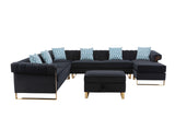 Maddie Black Velvet 8-Seater Sectional Sofa with Reversible Chaise and Storage Ottoman