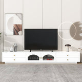 ON-TREND Luxurious TV Stand with Fluted Glass Doors, Elegant and Functional Media Console for TVs Up to 95'', Tempered Glass Shelf TV Cabinet with Multiple Storage Options, White