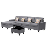 Nolan Gray Linen Fabric 5Pc Reversible Sofa Chaise with Interchangeable Legs, Storage Ottoman, and Pillows