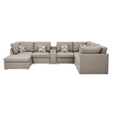 Lucy Beige Fabric Reversible Modular Sectional Sofa with USB Console and Ottoman