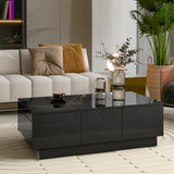 [VIDEO provided] ON-TREND Coffee Table with 2 large Hidden Storage Compartment, Extendable Cocktail Table with 2 Drawers, High-gloss Center Table with Sliding Top for Living Room, 39.3"x21.6", Black