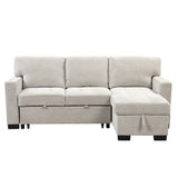 Light Gray Sectional with Storage Rack Pull-out Bed Drop Down Table  and USB Charger