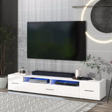 ON-TREND Extended, Minimalist Design TV stand with Color Changing LED Lights, Modern Universal Entertainment Center, High Gloss TV Cabinet for 90+ inch TV, White