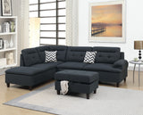 Black Cushion Sectional w Ottoman Linen Like Fabric