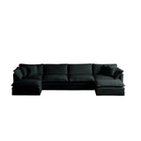 Comfort U Shaped Couch with Reversible Chaise, Modular Large U-Shape Sectional Sofa, Double Extra Ottomans,Black Chenille