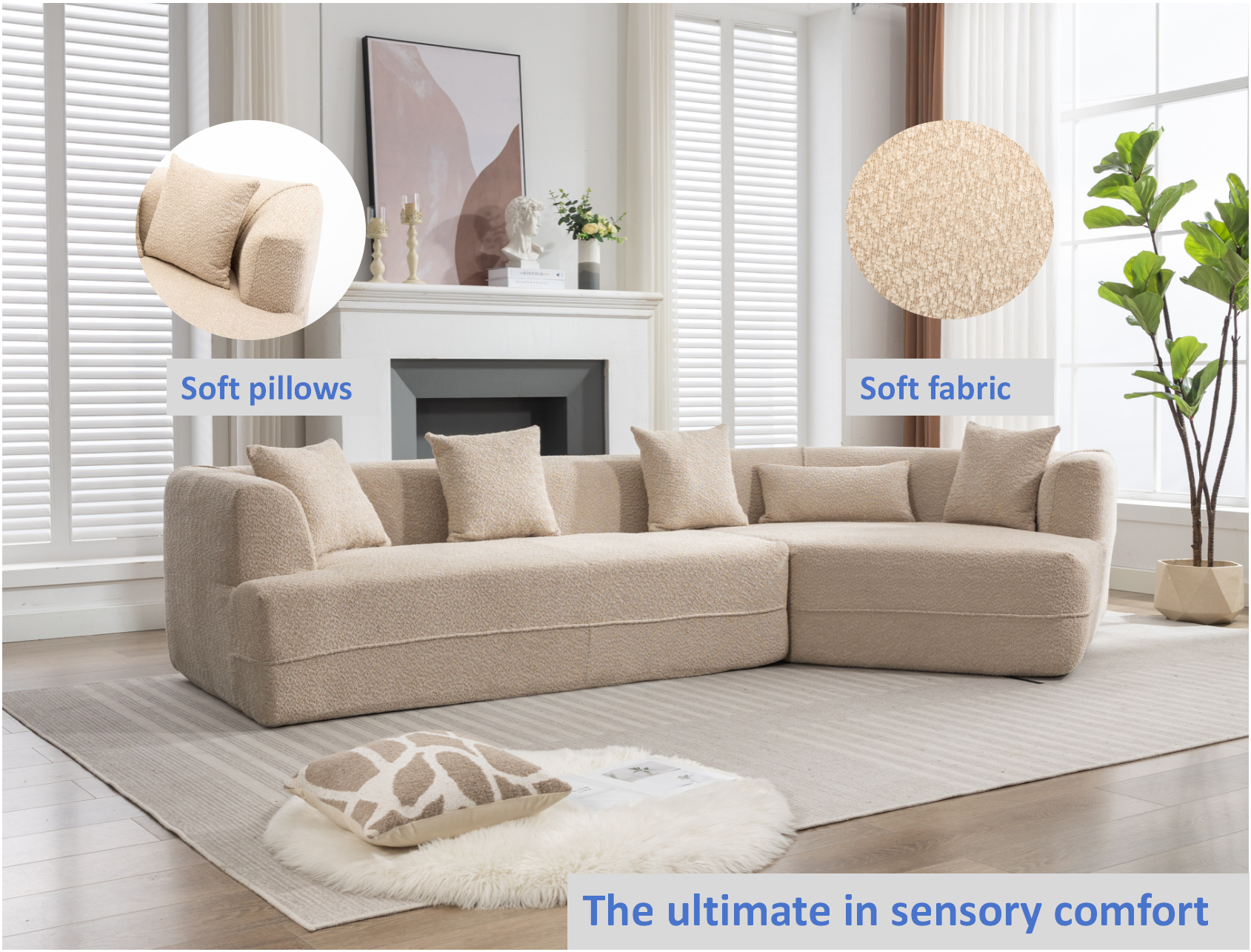 Modular Sectional Living Room Sofa Set, Modern Minimalist Style Couch, Upholstered Sleeper Sofa for Living Room, Bedroom, Salon, 2 PC Free Combination ,Anti-wrinkle,Boucle fabric,Light Brown