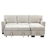 Light Gray Sectional with Storage Rack Pull-out Bed Drop Down Table  and USB Charger