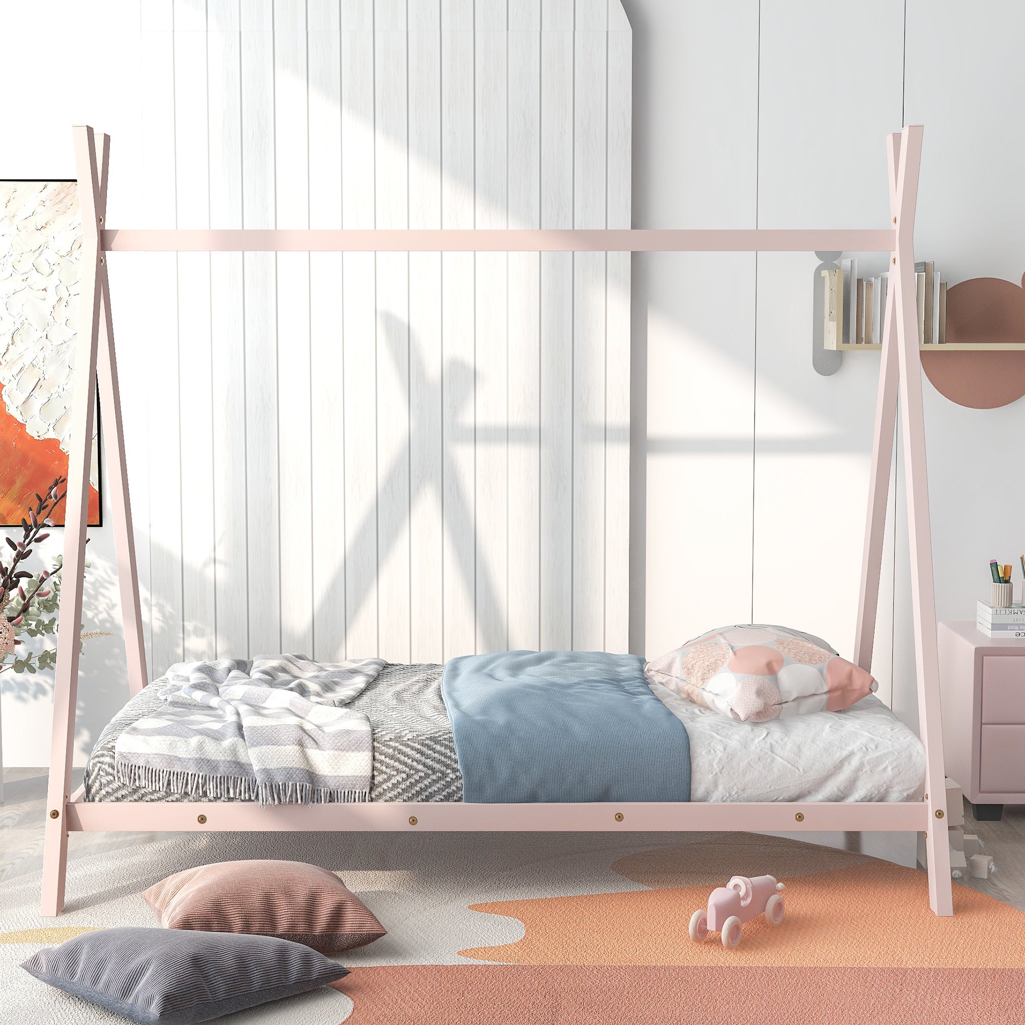 tent bed single House Bed Tent Bed Frame Twin Size Metal Floor Play House Bed with Sla – On Demand Furniture