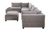 Madison Light Gray Fabric 7 Piece Modular Sectional Sofa with Ottoman and USB Storage Console Table