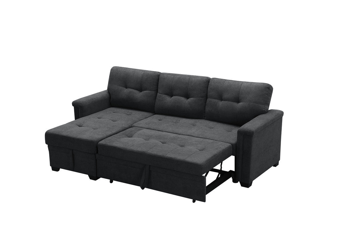Ashlyn Dark Gray Woven Fabric Sleeper Sectional Sofa Chaise with USB Charger and Tablet Pocket
