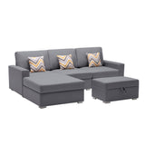 Nolan Gray Linen Fabric 4Pc Reversible Sofa Chaise with Interchangeable Legs, Storage Ottoman, and Pillows