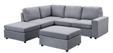 Skye Light Gray Linen 6 Seat Reversible Modular Sectional Sofa with Ottoman