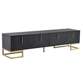 ON-TREND Modern TV Stand with Metal Legs and Gold Handles for TVs Up to 80'', Media Console Table with Cabinets and Adjustable Shelves, Luxury TV Cabinet with Geometric Lines for Living Room, Black