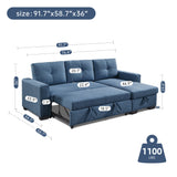 91.7 Blue Pull-Out Sleeper Bed Reversible Sleeper Sectional with Storage Chaise