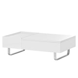 [VIDEO provided] ON-TREND Multi-functional Coffee Table with Lifted Tabletop, Contemporary Cocktail Table with Metal Frame Legs, High-gloss Surface Dining Table for Living Room, White