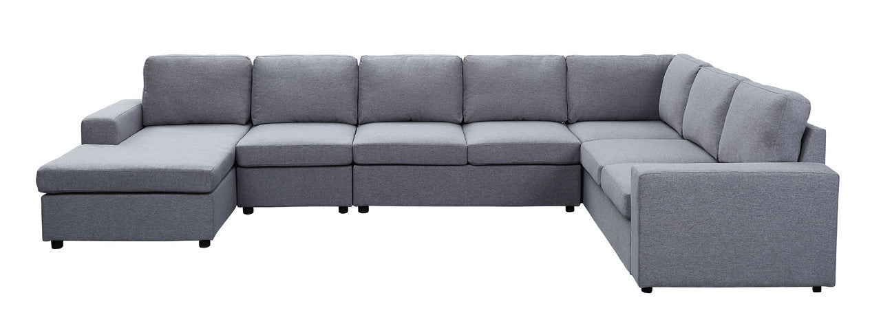 Hayden Light Gray Linen 7 Seat Reversible Modular Sectional Sofa Chaise