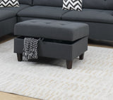 Charcoal Linen Like Fabric Cushion Sectional w Ottoman