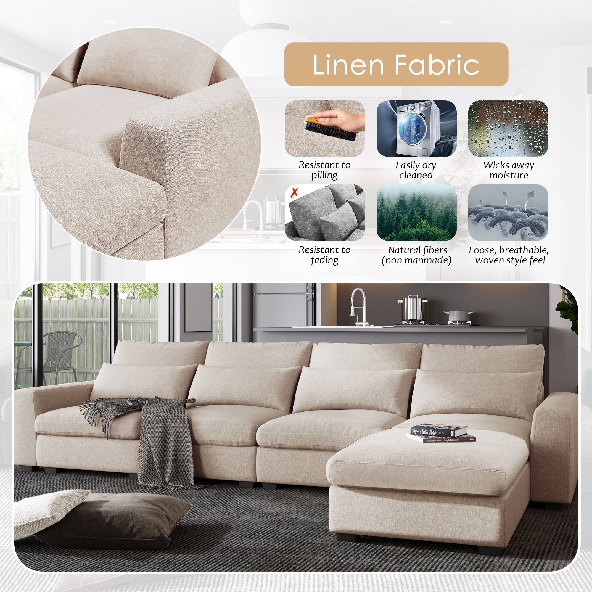 Modular Modern Large L-Shape Feather Filled Sectional