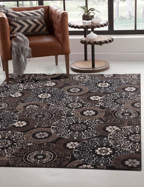 Lundy Chocolate/Black/Beige Area Rug 5x8