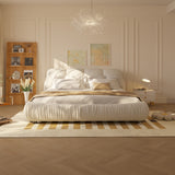 King Size Upholstered Platform Bed with Oversized Padded Backrest, Thickening Pinewooden Slats and Solid Wood Leg,Beige