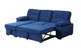 Kipling Blue Velvet Fabric Reversible Sleeper Sectional Sofa Chaise