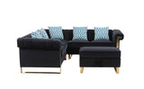 Maddie Black Velvet 5-Seater Sectional Sofa with Storage Ottoman