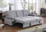 Kipling Gray Velvet Fabric Reversible Sleeper Sectional Sofa Chaise