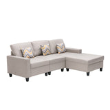 Nolan Beige Linen Fabric 3Pc Reversible Sectional Sofa Chaise with Pillows and Interchangeable Legs