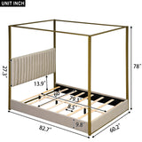 Queen Size Upholstery Canopy Platform Bed with Headboard and Metal Frame, Beige