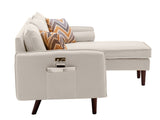 Mia 70" Beige Sectional Sofa Chaise with USB Charger & Pillows